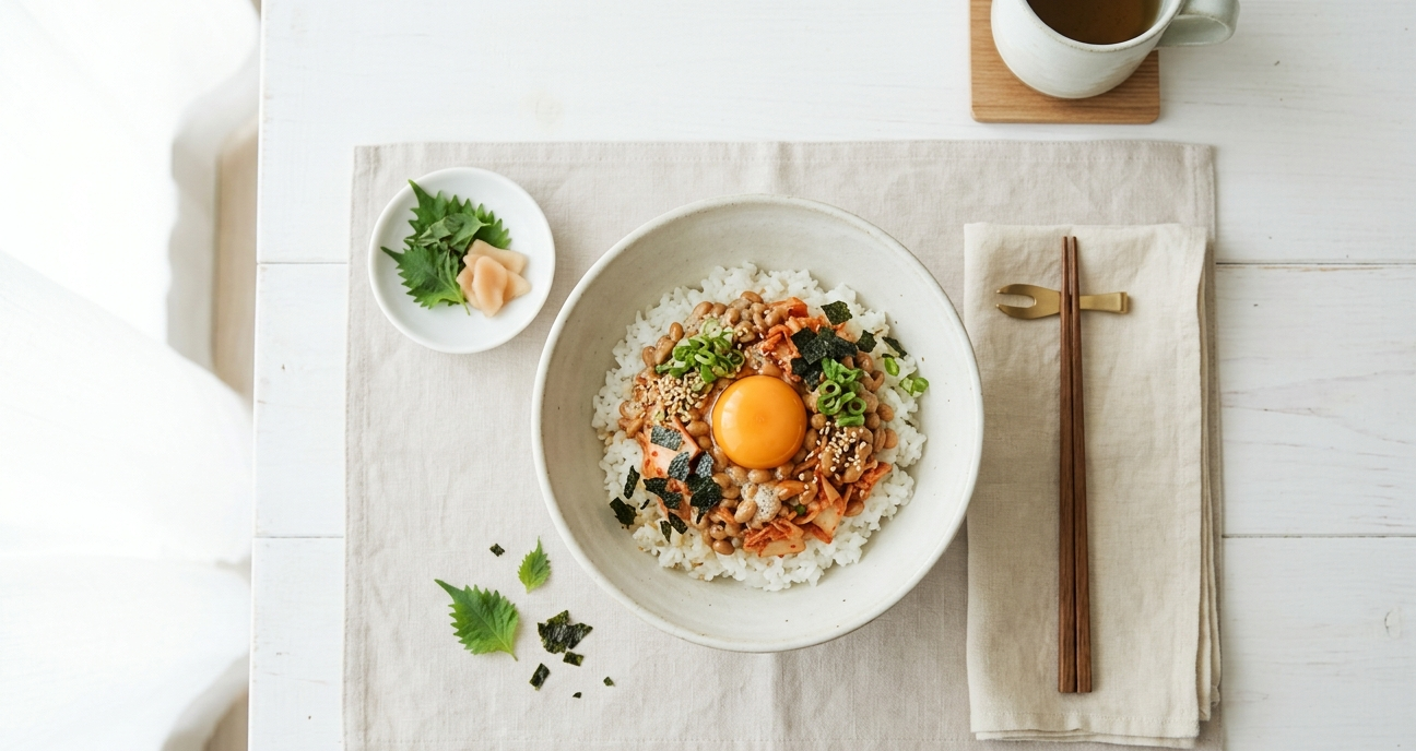 納豆キムチ卵かけごはん