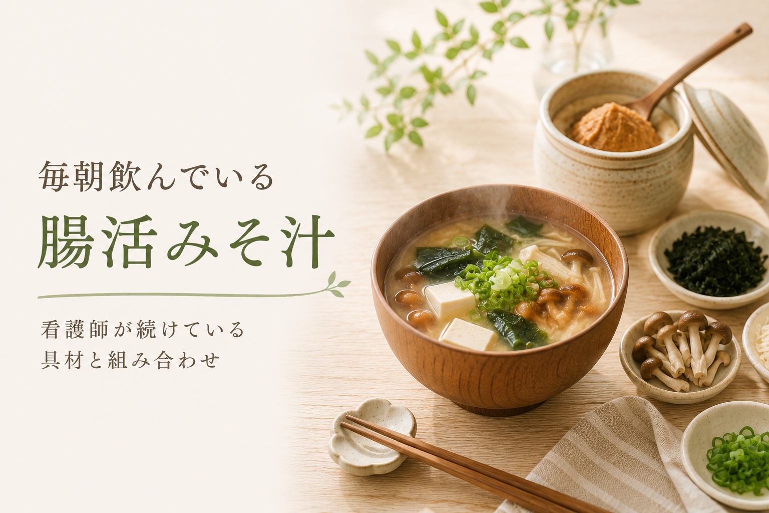 毎朝飲んでいる腸活みそ汁。看護師が続けている具材と組み合わせ